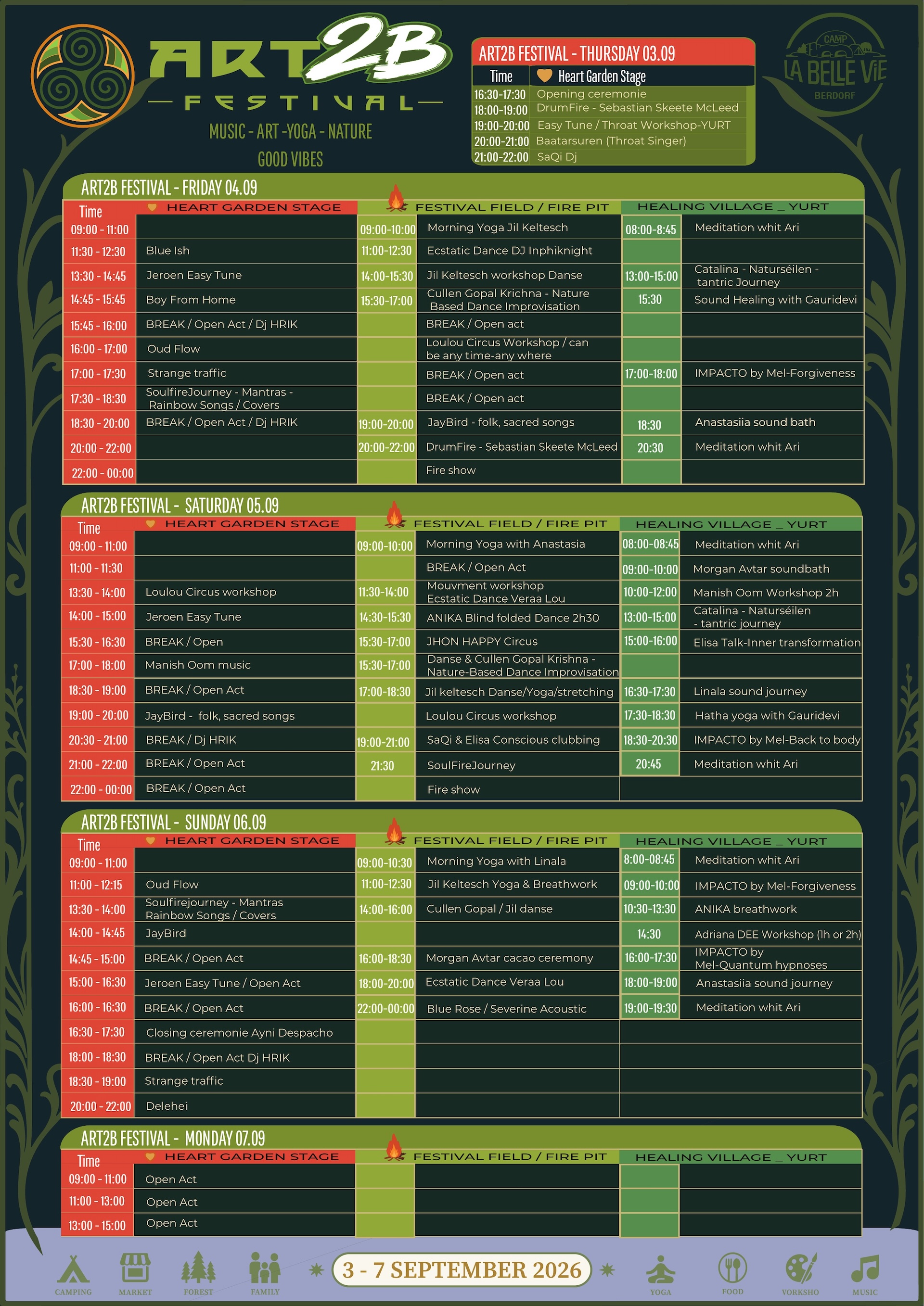 ART2B Festival 2026 timetable poster